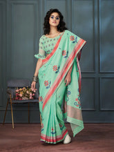 India Silk Light Green Sarees Crafted With Handloom Linen Showcase Beautiful Weaving That Highlights Traditional Artistry